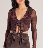 Wild Blossom Abstract Print Tie-Front Crop Top - Image 5