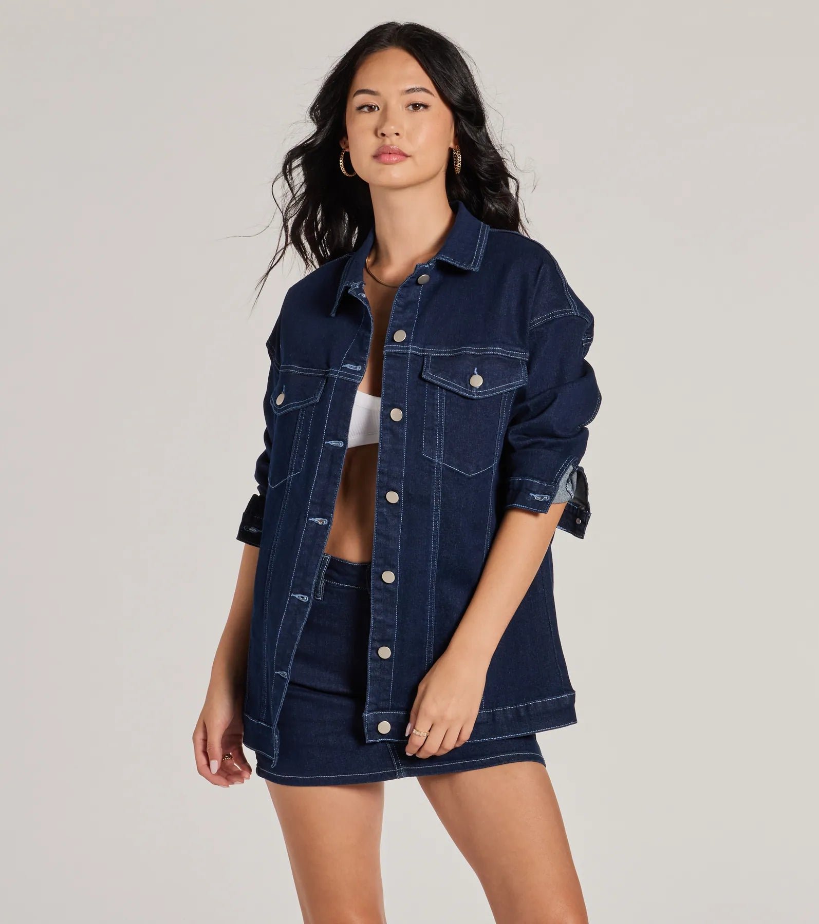 06203-0542_1_DARK_20DENIM_AdmirableAestheticOversizedLongSleeveDenimShacket Admirable Aesthetic Oversized Long Sleeve Denim Shacket - Image 1