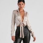 So Sleek Satin Tie-Front Blouse