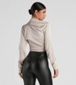 So Sleek Satin Tie-Front Blouse - Image 3