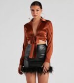 So Sleek Satin Tie-Front Blouse - Image 36