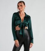 So Sleek Satin Tie-Front Blouse - Image 22