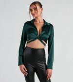 So Sleek Satin Tie-Front Blouse - Image 25