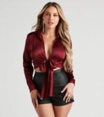 So Sleek Satin Tie-Front Blouse - Image 17