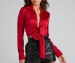 So Sleek Satin Tie-Front Blouse - Image 7