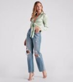 So Sleek Satin Tie-Front Blouse - Image 42