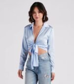 So Sleek Satin Tie-Front Blouse - Image 44