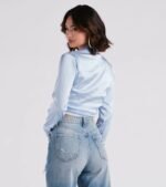 So Sleek Satin Tie-Front Blouse - Image 45