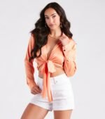 So Sleek Satin Tie-Front Blouse - Image 56