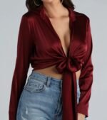 So Sleek Satin Tie-Front Blouse - Image 66
