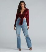So Sleek Satin Tie-Front Blouse - Image 67