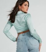 So Sleek Satin Tie-Front Blouse - Image 74