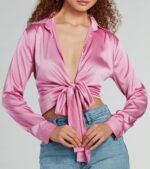 So Sleek Satin Tie-Front Blouse - Image 80