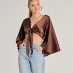 Silky Satin Tie Front Crop Top