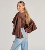 Silky Satin Tie Front Crop Top - Image 2