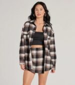Classically Chic Plaid Long Sleeve Oversized Shacket - Image 2