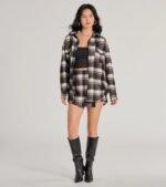 Classically Chic Plaid Long Sleeve Oversized Shacket - Image 4