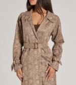 Chic Mood Snake Print Faux Suede Trench Coat - Image 3