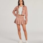 Practical Charm High Rise Zipper Pleated Denim Skort
