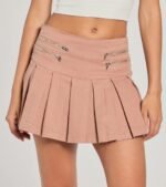 Practical Charm High Rise Zipper Pleated Denim Skort - Image 3