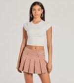 Practical Charm High Rise Zipper Pleated Denim Skort - Image 4