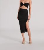 Stylish Catch High Rise Slit Midi Skirt - Image 4