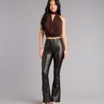 Sleek Business High-Rise Faux Leather Flare Pants