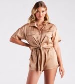 Chic Occasion Satin Collared Button-Down Romper - Image 3