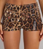 Sassy Look Sequin Leopard Print Hot Shorts - Image 3