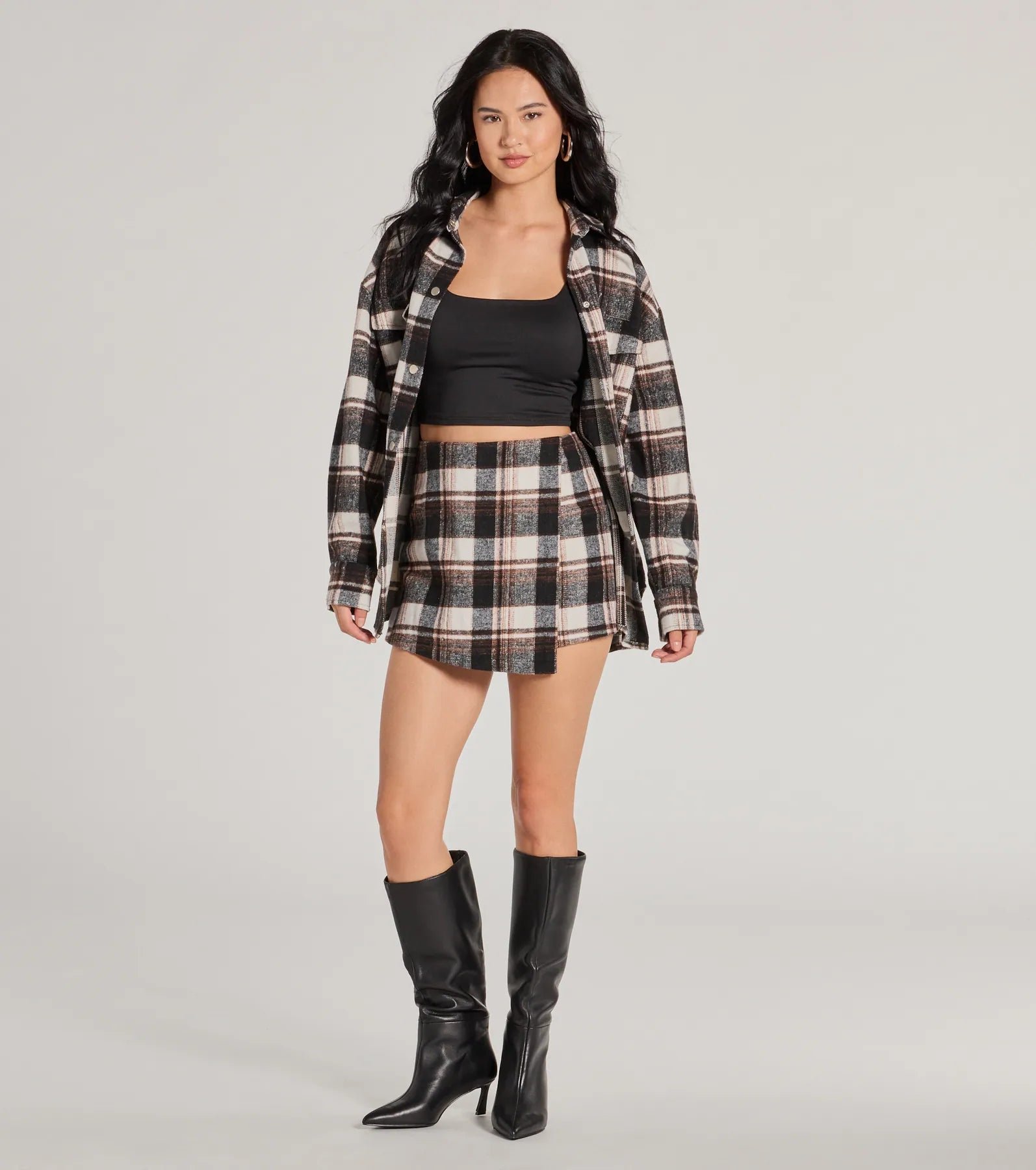 06403-1067_1_BLACK-3_ClassicallyChicPlaidHighWaistWrapSkort Classically Chic Plaid High Waist Wrap Skort - Image 1