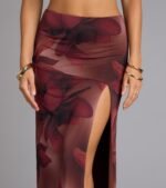 Blooming Allure Floral Mesh High-Slit Maxi Skirt - Image 3