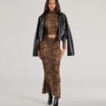 Bold Aura Leopard Print Knit Maxi Skirt