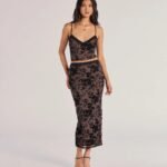 Luxe Touch Flocked Velvet Midi Skirt
