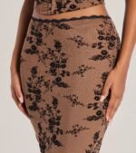 Romantic Aura Flocked Floral Mesh Maxi Skirt - Image 3