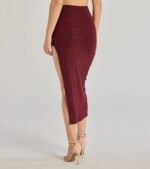 Glitzy Affair High-Slit Glitter Midi Skirt - Image 2