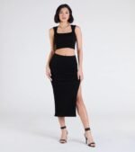 Elevated Era Ribbed Knit High Slit Midi Skirt - Image 5