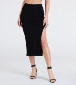 Elevated Era Ribbed Knit High Slit Midi Skirt - Image 8