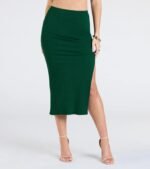 Elevated Era Ribbed Knit High Slit Midi Skirt - Image 4