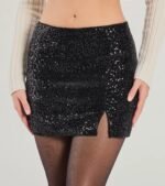Cute Shimmer High Rise Sequin Velvet Skort - Image 3