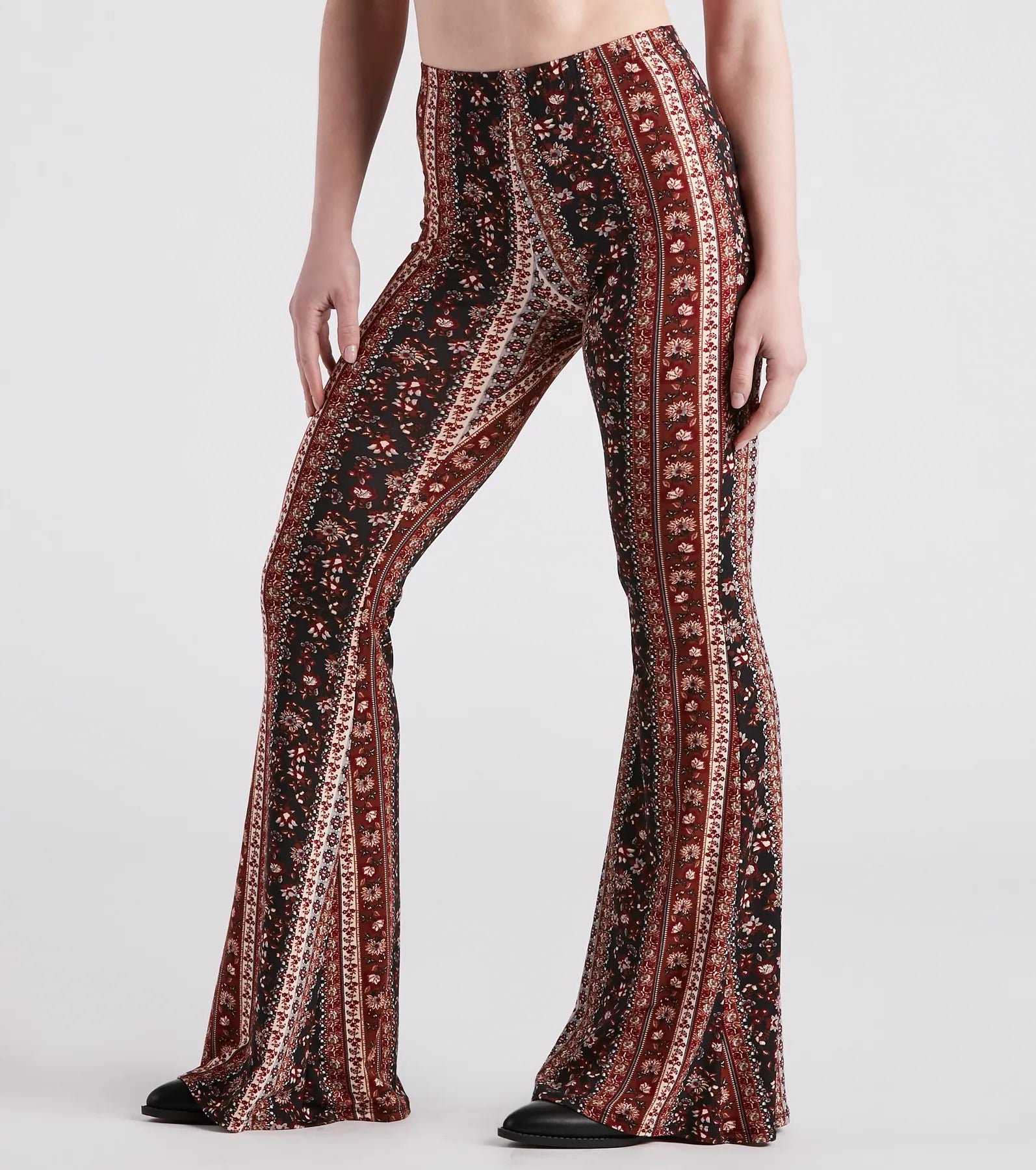 06502-0910_1_BROWN_TrendyGalFloralBohoFlarePants Trendy Gal Floral Boho Flare Pants - Image 1
