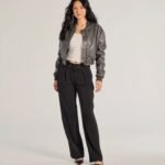 Sleek Impression Belted Straight-Leg Trouser Pants