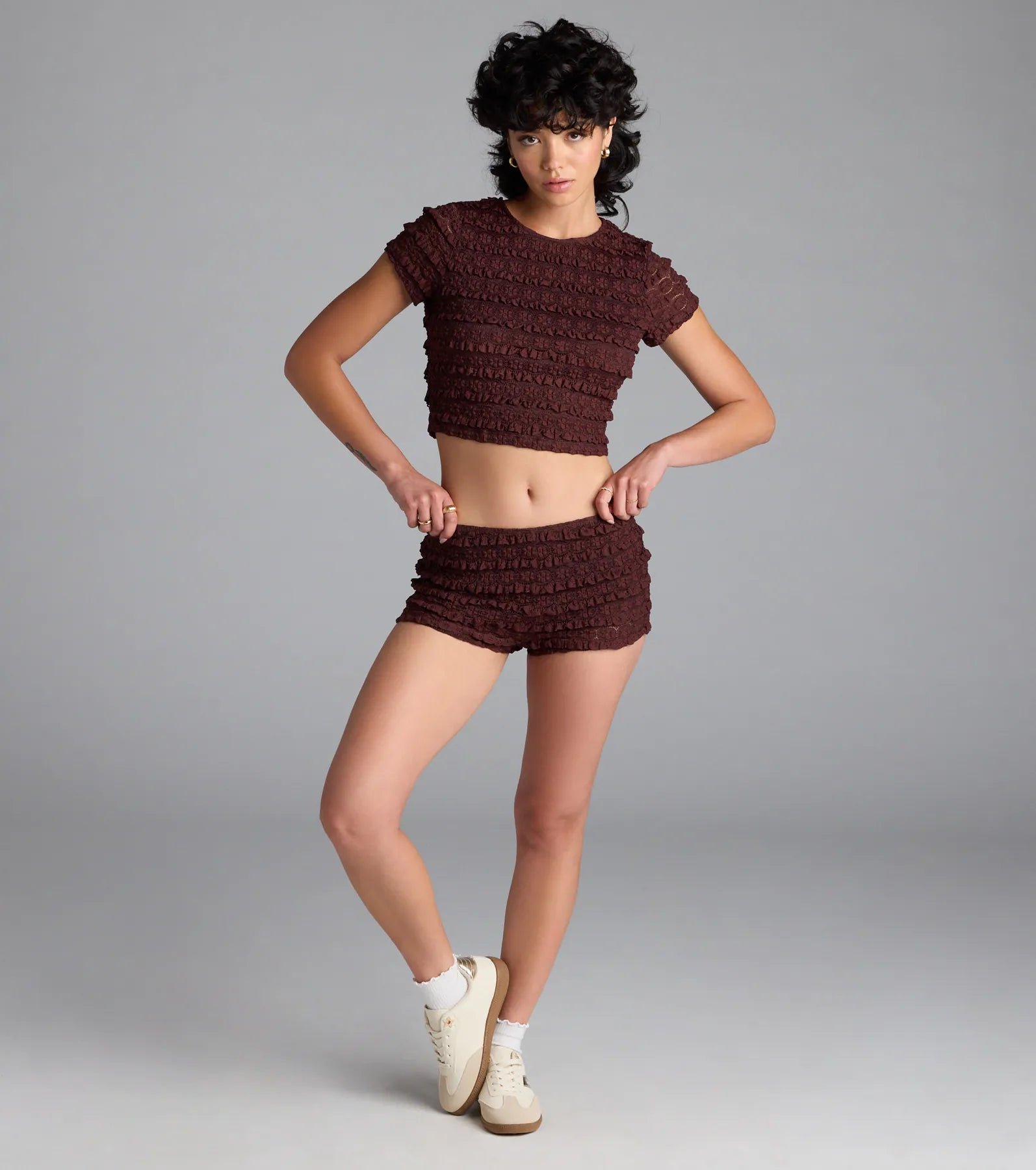 06503-000027_1_BROWN_SETLACEHOTSHORT06503000027020 Good At Being Bad Lace Hot Shorts - Image 1