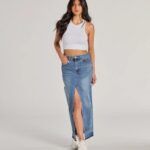 Coolest Vibe High Slit Denim Maxi Skirt
