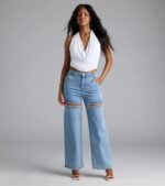 So Obsessed Rhinestone Cutout Straight Leg Denim Jeans - Image 5