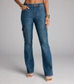Cool Girl Cargo Mid Rise Flare Denim Jeans - Image 4