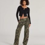 Effortlessly Chic Mid Rise Camo Cargo Denim Pants