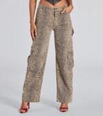 It-Girl Factor Leopard Print Cargo Denim Pants - Image 2