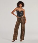 Fierce Aura Wide-Leg Leopard Print Denim Jeans