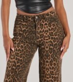 Fierce Aura Wide-Leg Leopard Print Denim Jeans - Image 5
