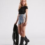 Lace Me Up High-Rise Rhinestone Denim Shorts